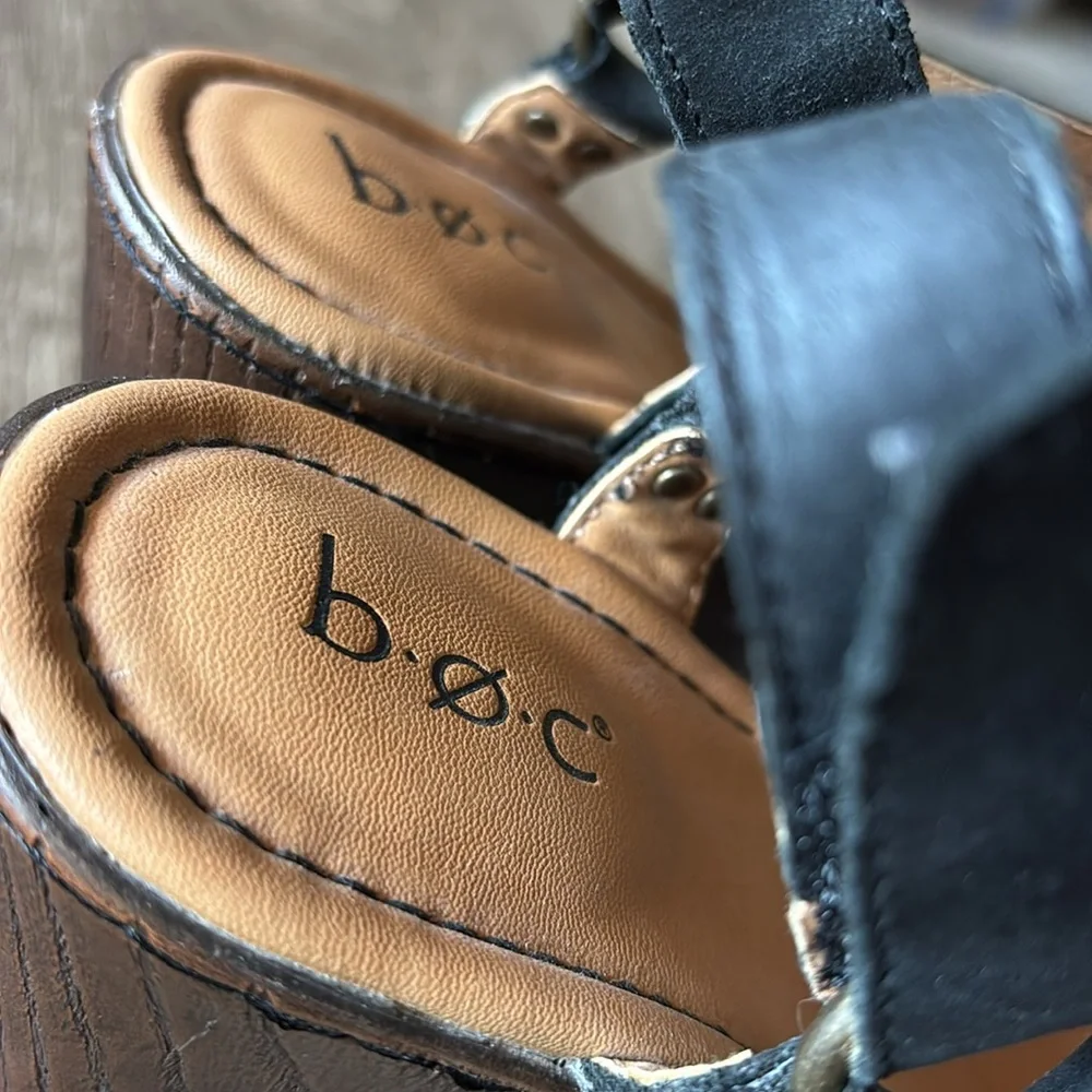 BOC Black Leather Wedge Clogs - Picture 4 of 9